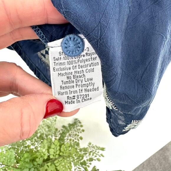 Johnny Was Sheer Embroidered Blouse Navy Floral Size S Bohemian Chic - Picture 5 of 6